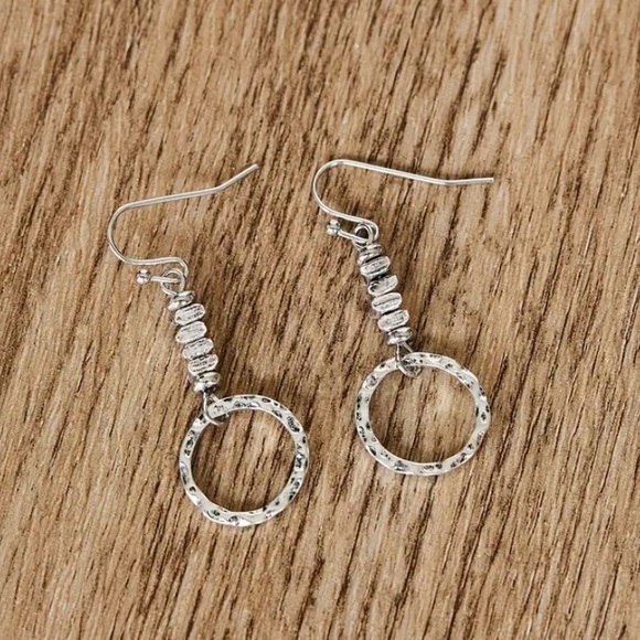 Boho Geometric Silver Irregular Earrings Circle Beaded - Picture 5 of 7